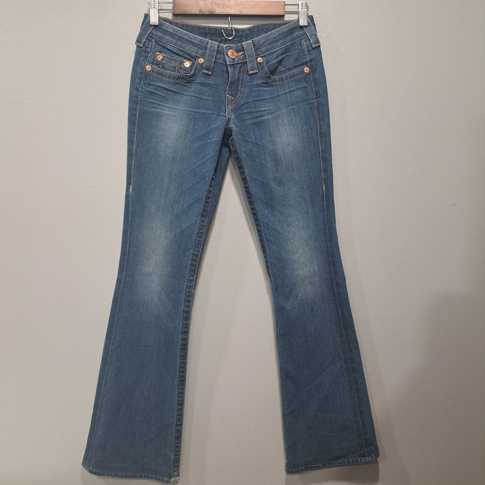 True Religion Bobby Bootcut Jeans Womens 27 Medium Wash Blue‎ Low Rise USA Y2K